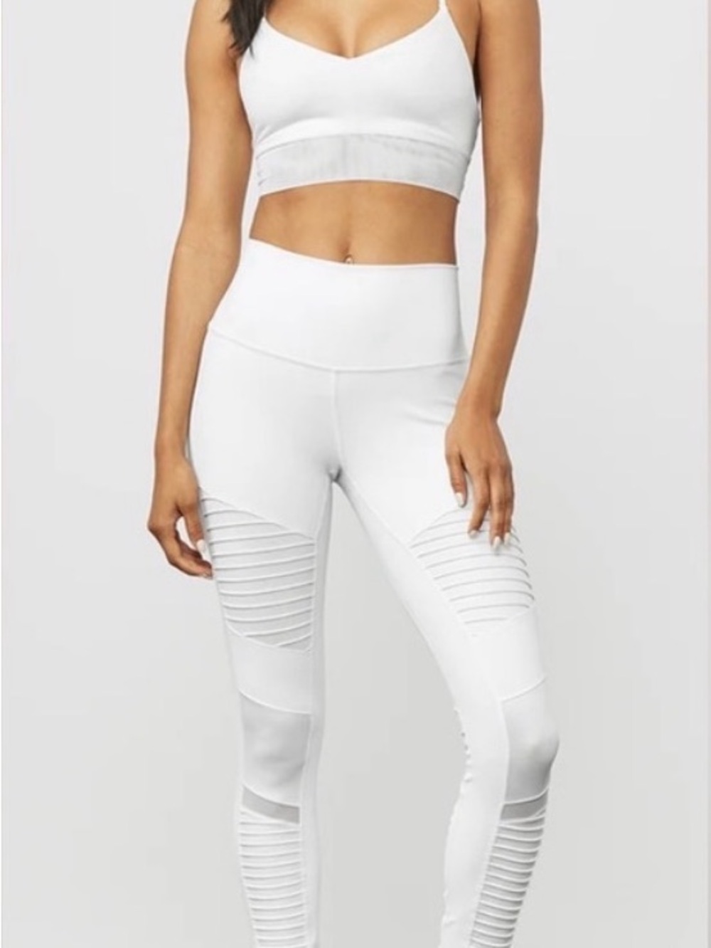 ALO Yoga White High-Waist Ribbed Panel Leggings